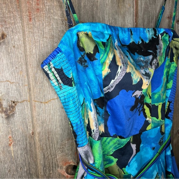 Anthropologie Vanessa Virginia Blue Watercolor Floral Print 50s Midi Dress sz 14 - Picture 9 of 16